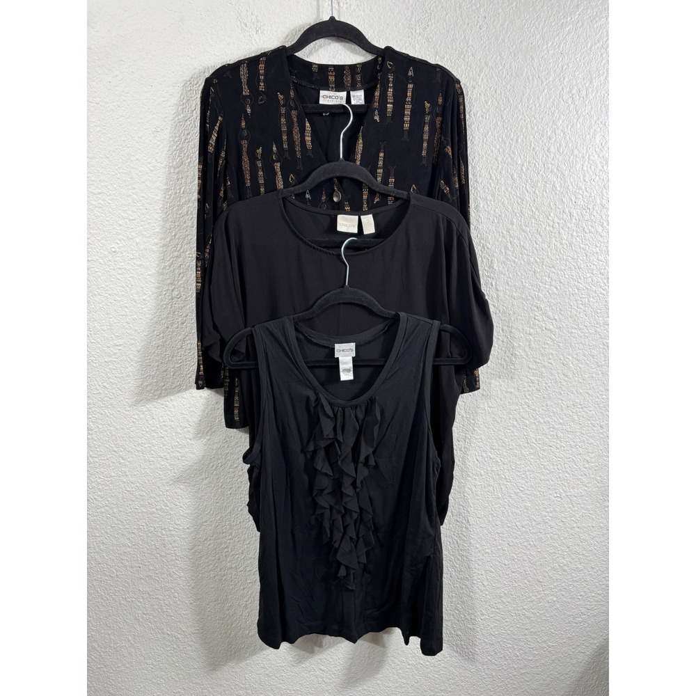 Chicos Chicos Travelers Black Top Lot of 3 Cardigan Ruffle Tank Size 2